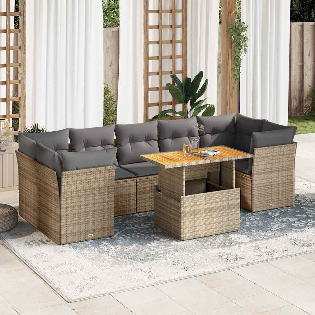 vidaXL Set canapele de grădină, 8 piese, cu perne, bej, poliratan