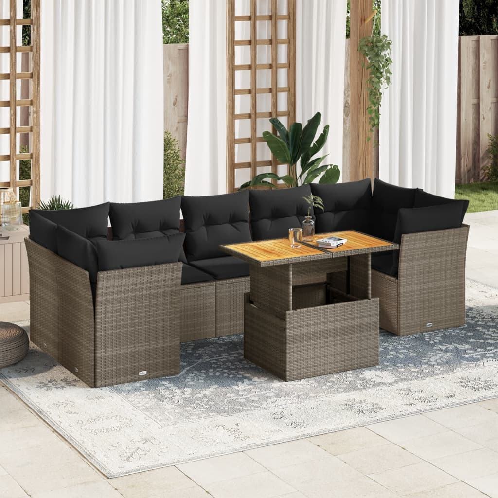 vidaXL 8-tlg. Garten-Sofagarnitur mit Kissen Grau Poly Rattan