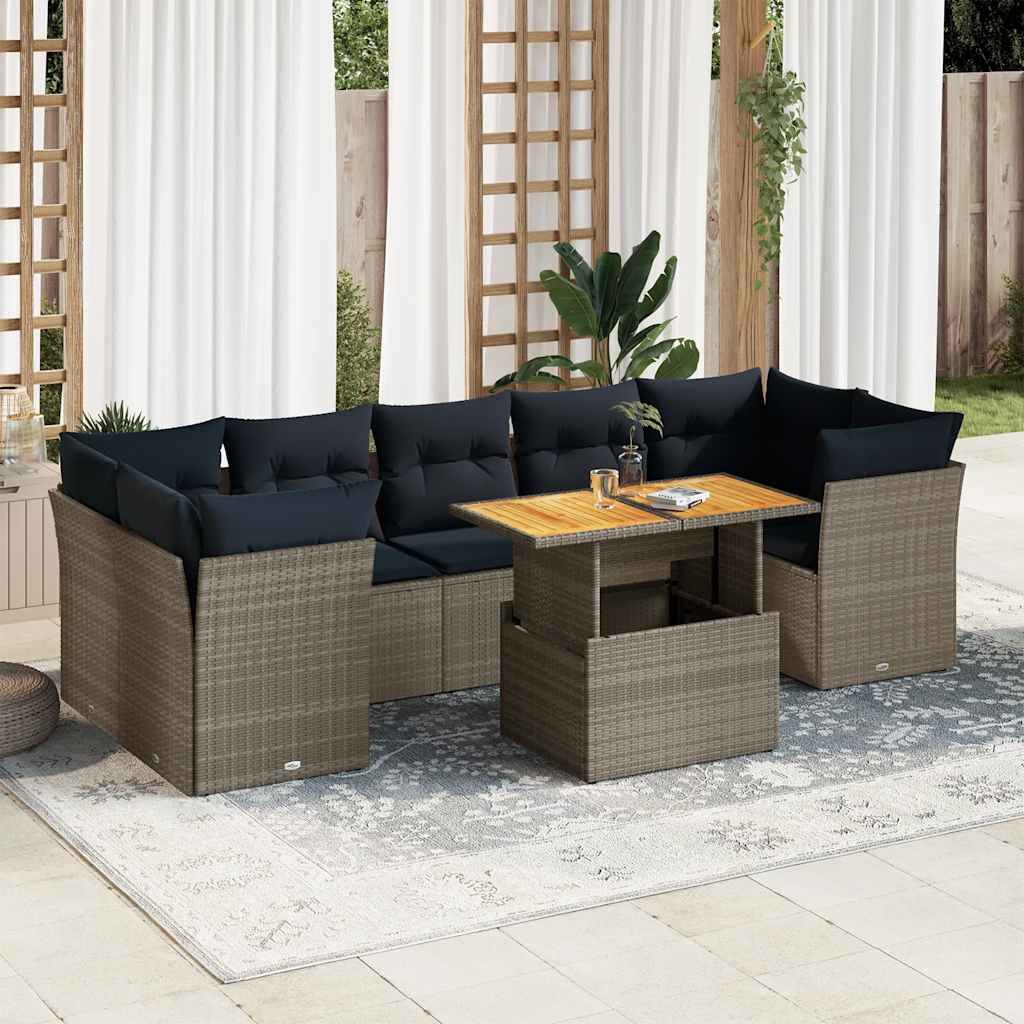 vidaXL 6-tlg. Garten-Sofagarnitur mit Kissen Grau Poly Rattan