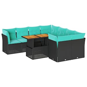 vidaXL 9-osaline aiadiivani komplekt patjadega, must, pol&uuml;rotang