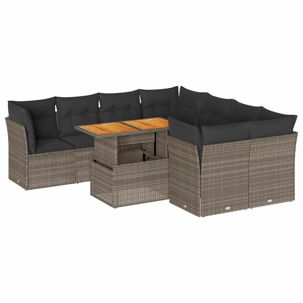 Thumbnail - vidaXL 9-tlg. Garten-Sofagarnitur mit Kissen Grau Poly Rattan