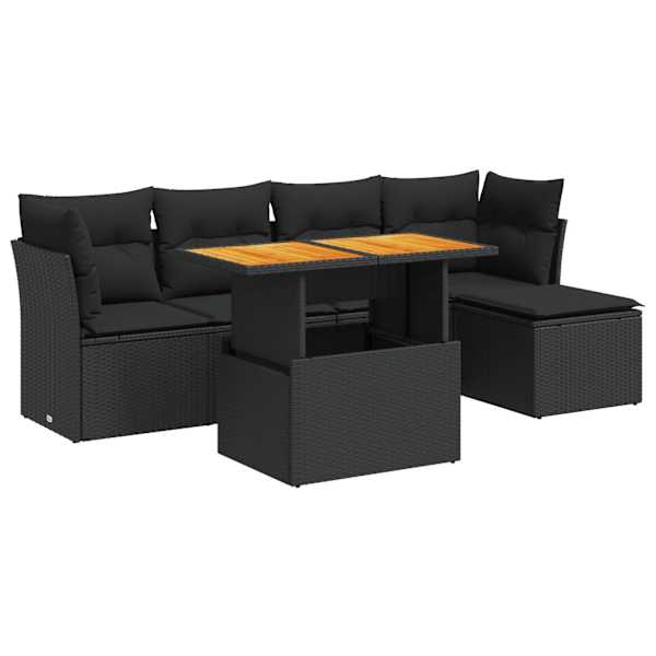 vidaXL 6-osaline aiadiivani komplekt patjadega, must, pol&uuml;rotang