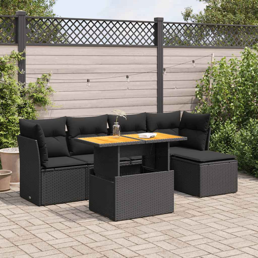 vidaXL Set mobilier de grădină cu perne, 6 piese, negru, poliratan