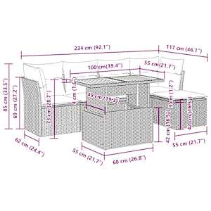 6dílná zahradní sedací souprava s poduškami béžová polyratan - obrázek 13