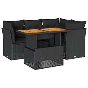 vidaXL 5-osaline aiadiivanikomplekt patjadega, must, pol&uuml;rotang