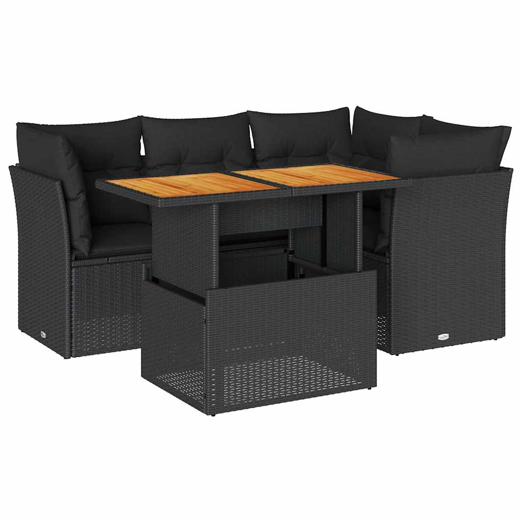 Thumbnail - vidaXL 5-tlg. Garten-Sofagarnitur mit Kissen Schwarz Poly Rattan