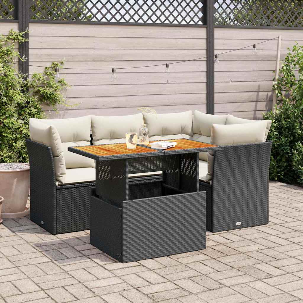 vidaXL Set mobilier de grădină cu perne, 5 piese, negru, poliratan