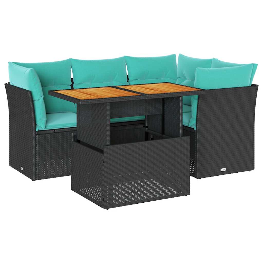 vidaXL Set mobilier de grădină cu perne, 5 piese, negru, poliratan