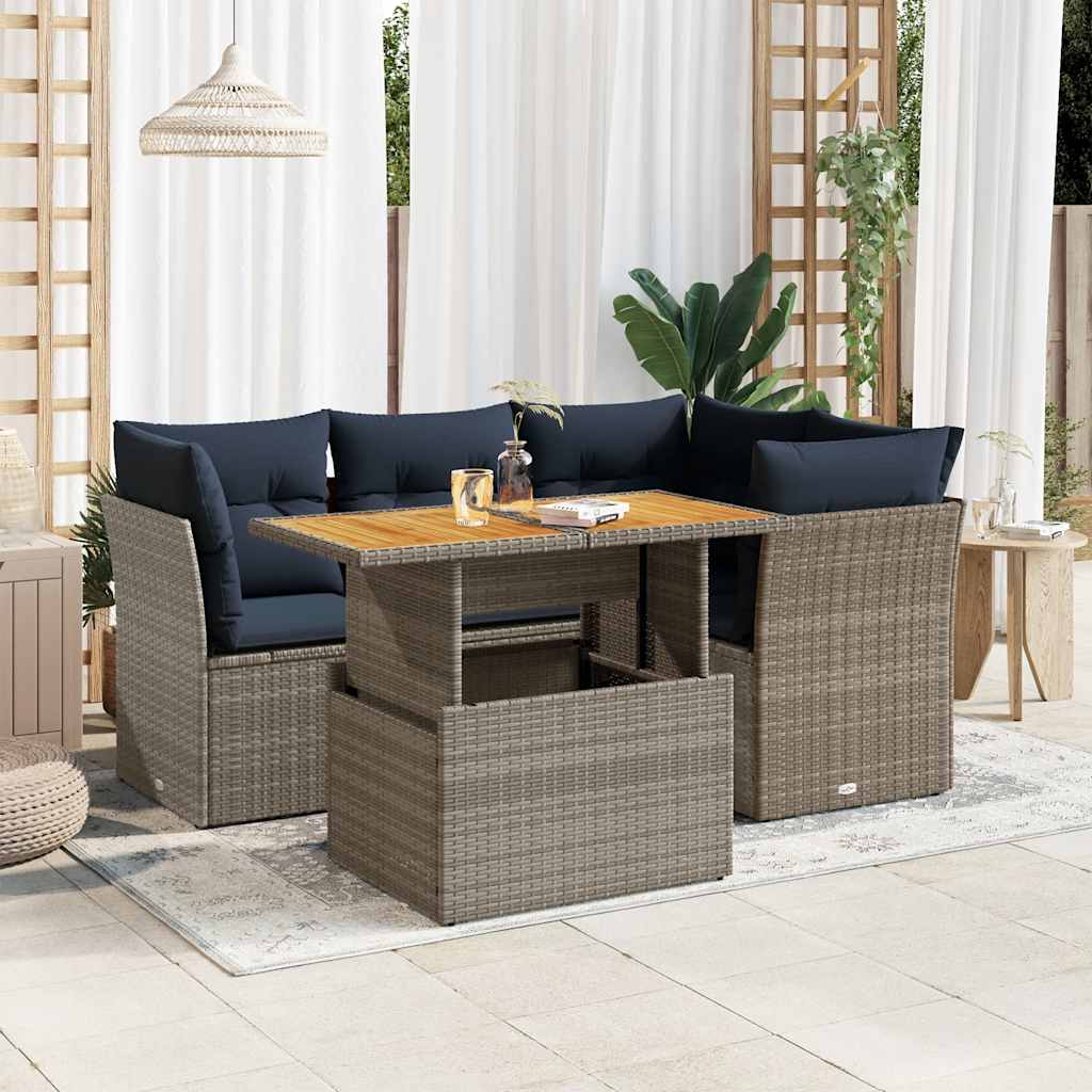 vidaXL 5-tlg. Garten-Sofagarnitur mit Kissen Grau Poly Rattan