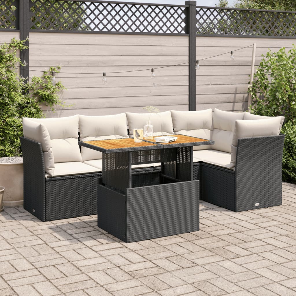 vidaXL 6-tlg. Garten-Sofagarnitur mit Kissen Schwarz Poly Rattan