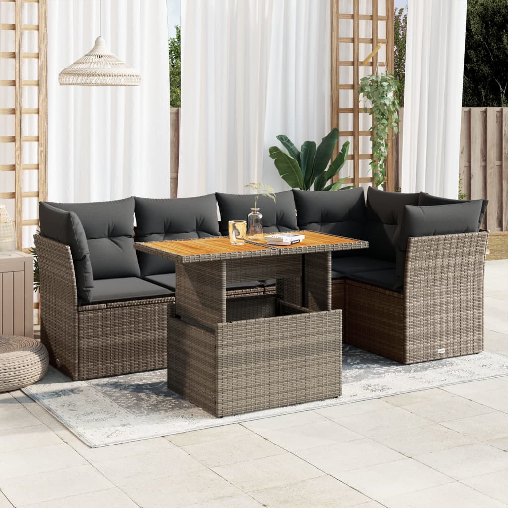 vidaXL 6-tlg. Garten-Sofagarnitur mit Kissen Grau Poly Rattan