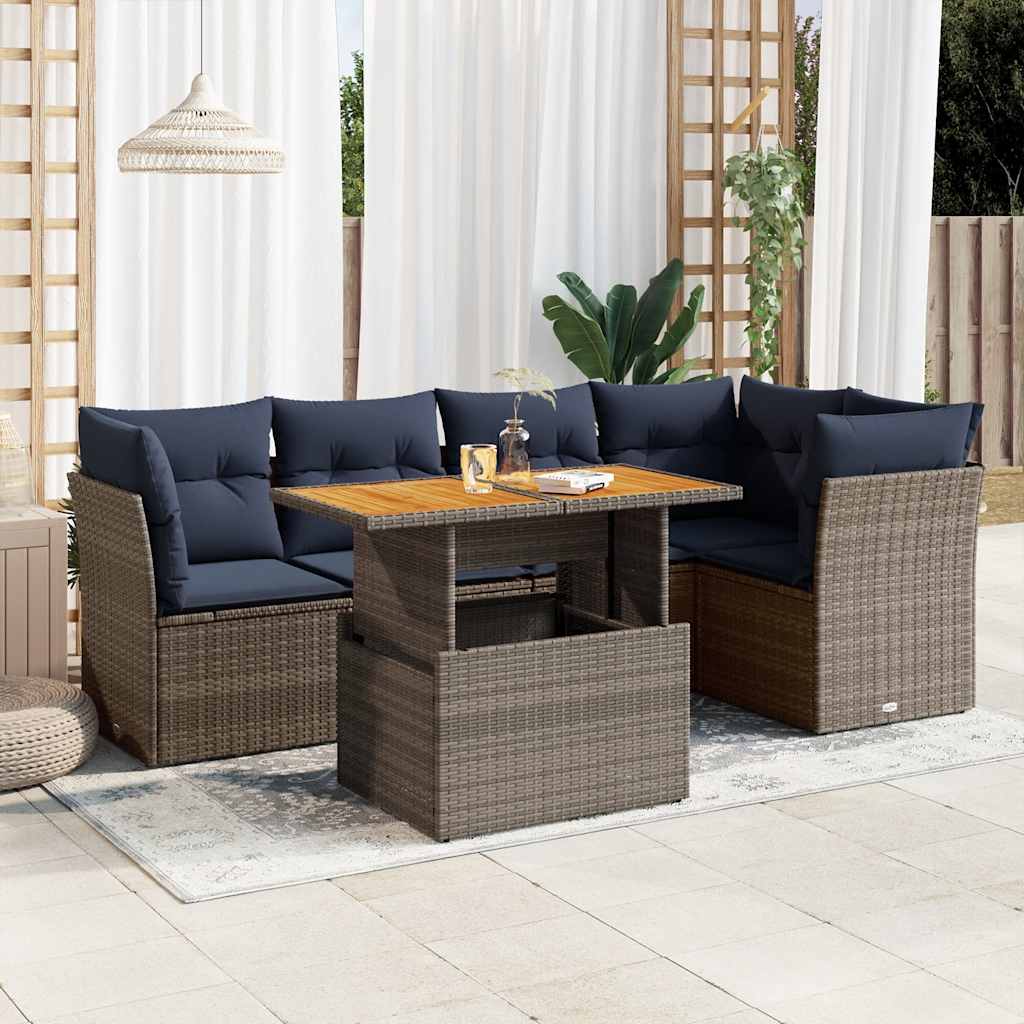 vidaXL 6-tlg. Garten-Sofagarnitur mit Kissen Grau Poly Rattan