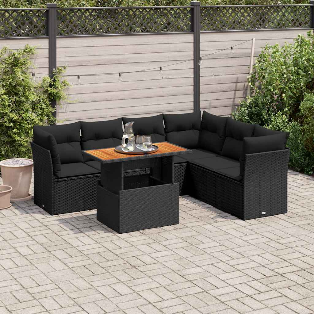 vidaXL Set canapele de grădină cu perne, 7 piese, negru, poliratan
