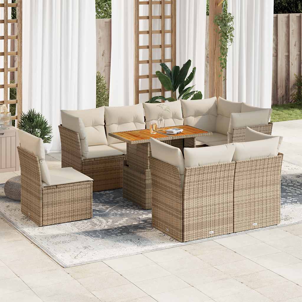 vidaXL Set canapele de grădină, 9 piese, cu perne, bej, poliratan