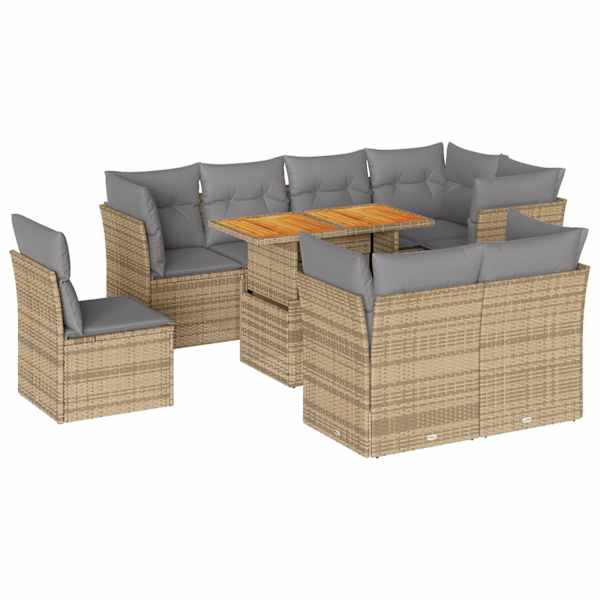 vidaXL 9-osaline aiadiivani komplekt patjadega, beež, pol&uuml;rotang