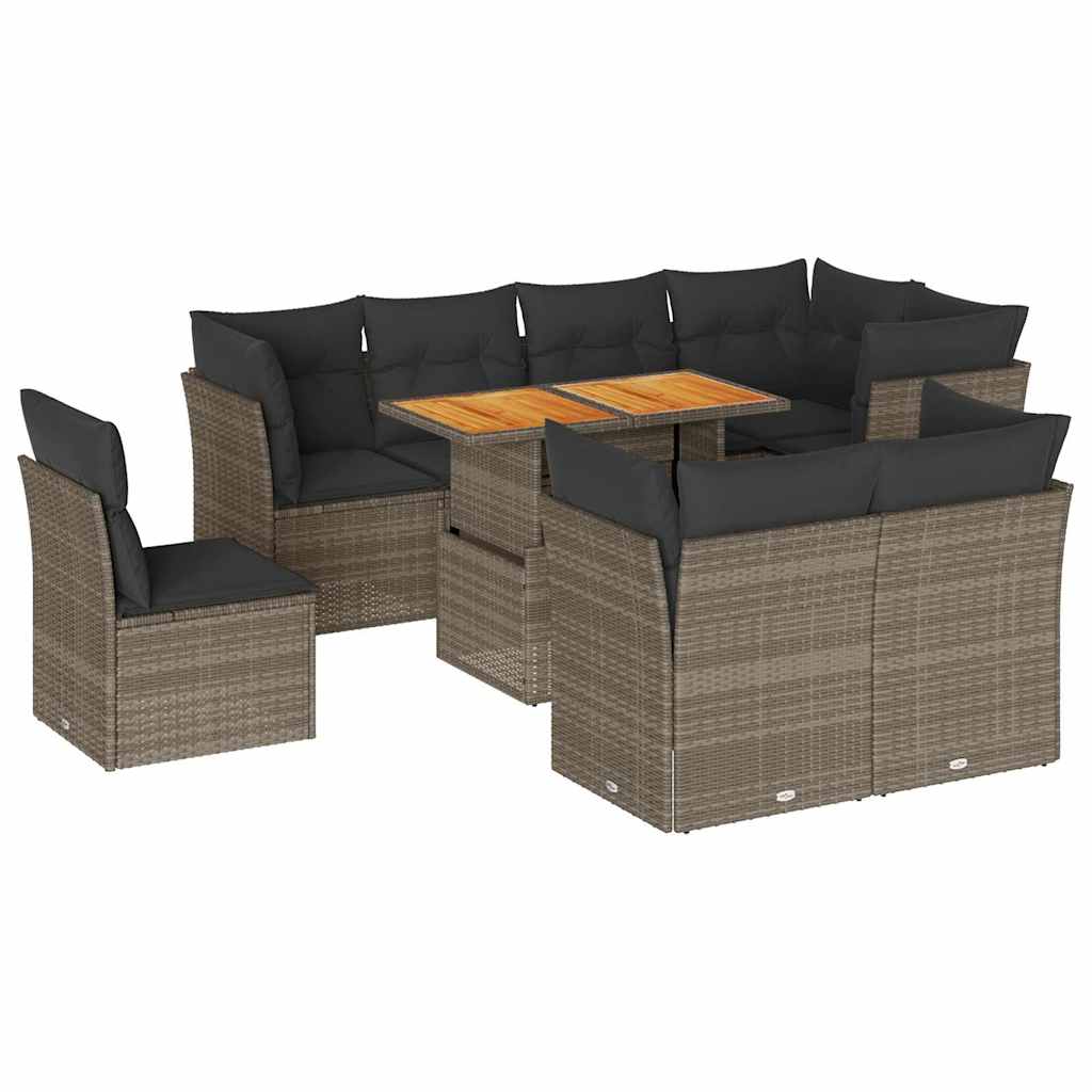 Thumbnail - vidaXL 9-tlg. Garten-Sofagarnitur mit Kissen Grau Poly Rattan