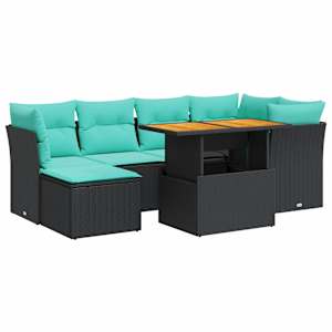 7dílná zahradní sedací souprava s poduškami černá polyratan - obrázek 2