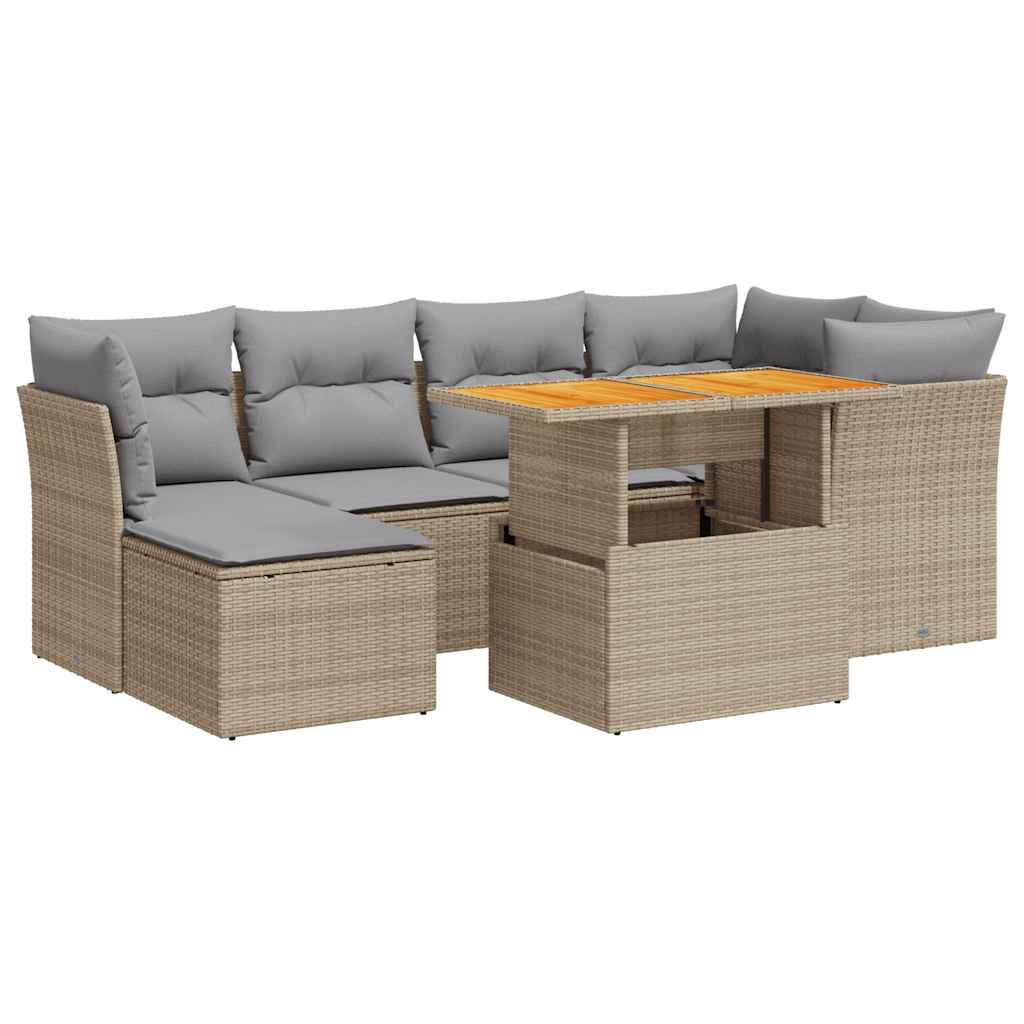 Thumbnail - vidaXL 7-tlg. Garten-Sofagarnitur mit Kissen Beige Poly Rattan