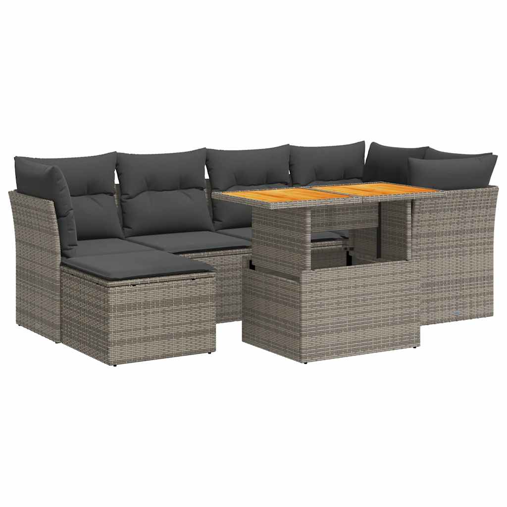 Thumbnail - vidaXL 7-tlg. Garten-Sofagarnitur mit Kissen Grau Poly Rattan
