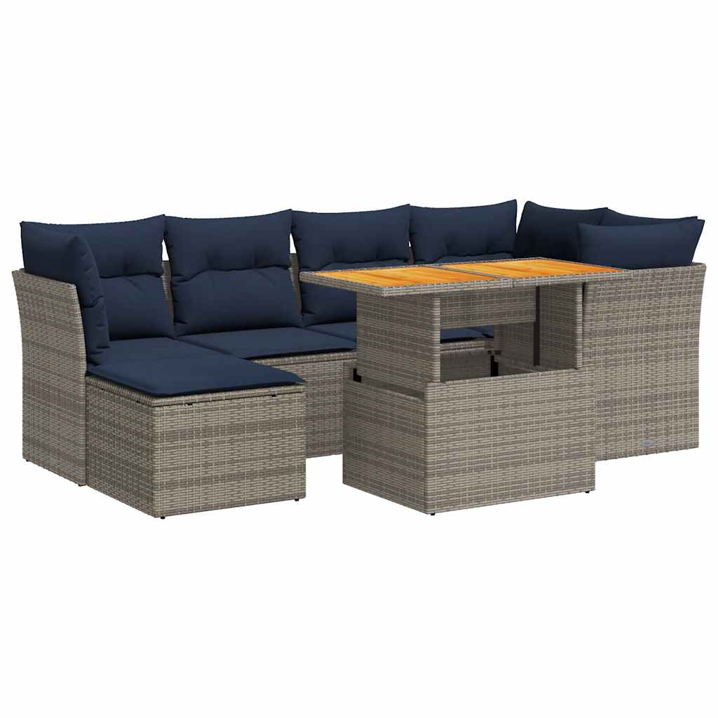 vidaXL 7-delige Loungeset met kussens poly rattan grijs, foto 3