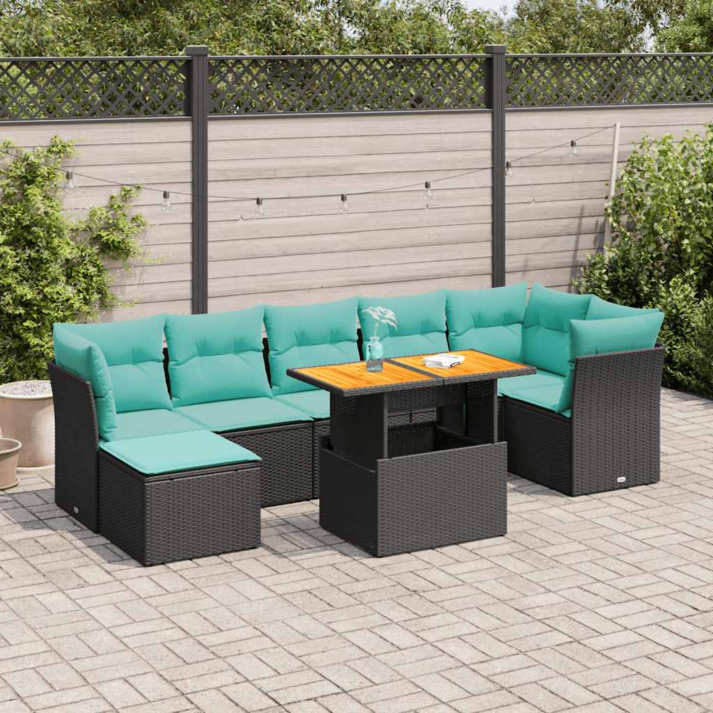 vidaXL Set mobilier de grădină cu perne, 8 piese, negru, poliratan