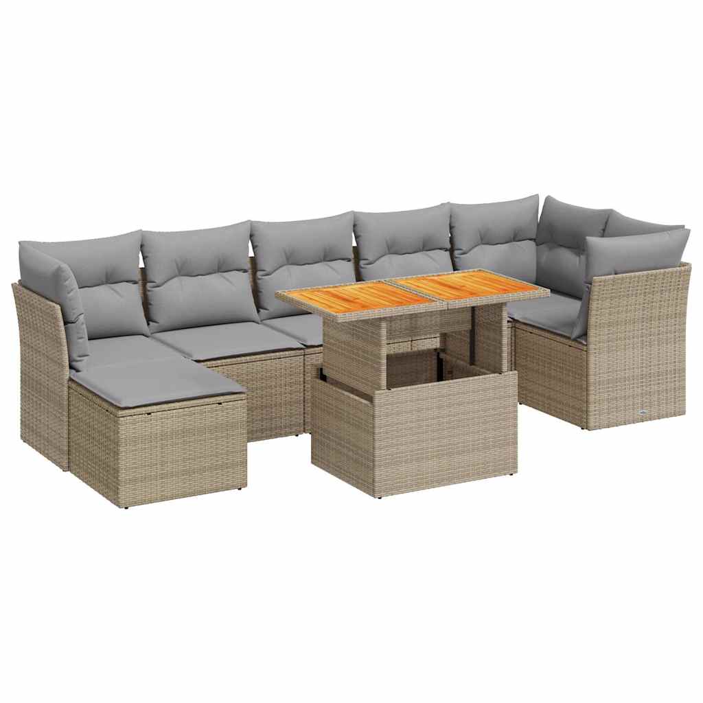 Thumbnail - vidaXL 8-tlg. Garten-Sofagarnitur mit Kissen Beige Poly Rattan