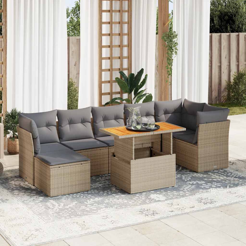 vidaXL Set canapele de grădină, 8 piese, cu perne, bej, poliratan