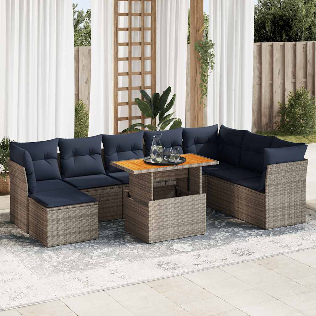vidaXL 6-tlg. Garten-Sofagarnitur mit Kissen Grau Poly Rattan