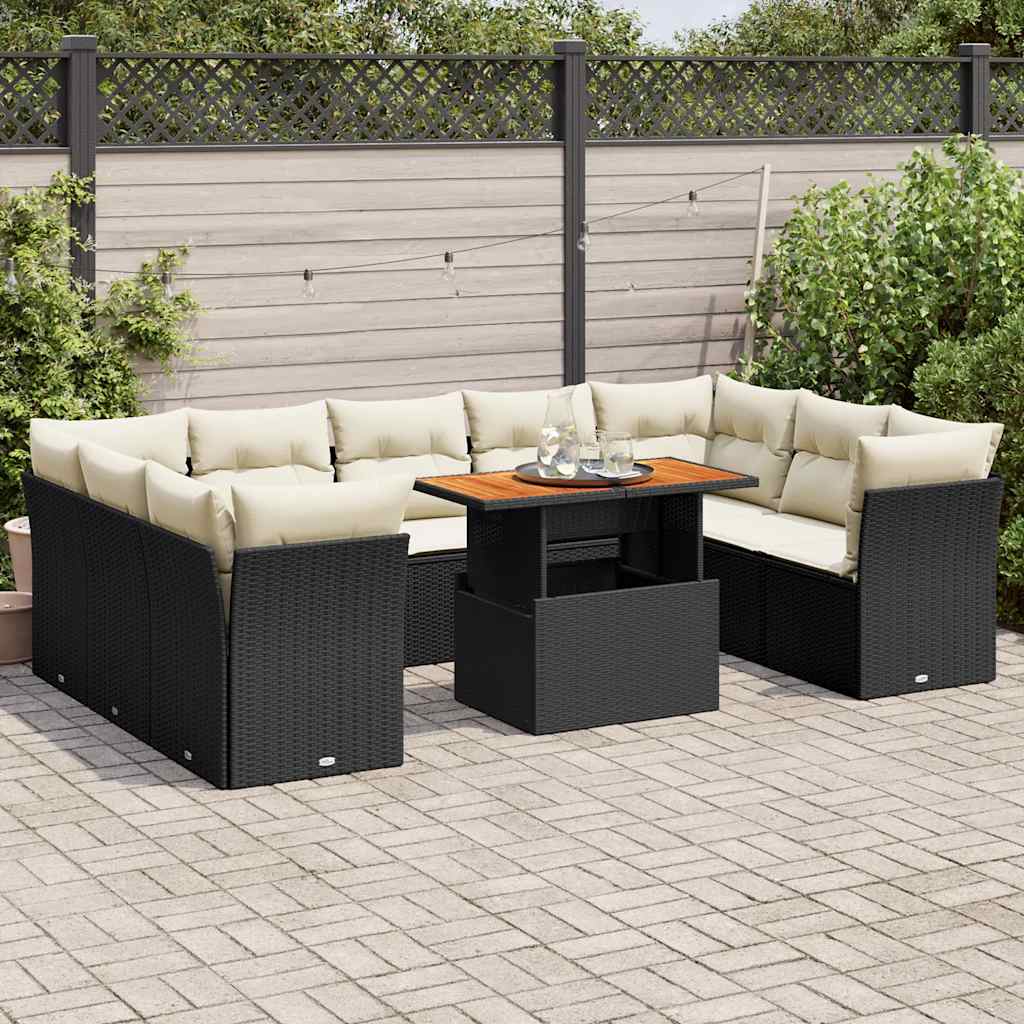 vidaXL Set canapele de grădină cu perne, 10 piese, negru, poliratan