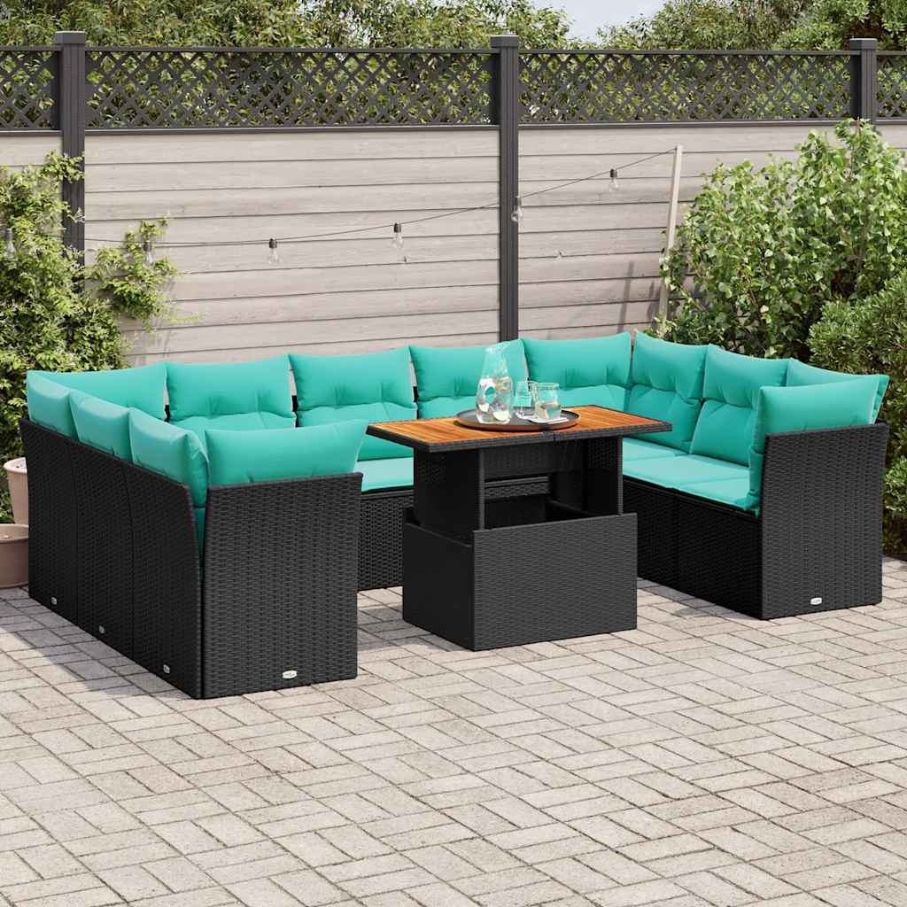 vidaXL Set canapele de grădină cu perne, 10 piese, negru, poliratan