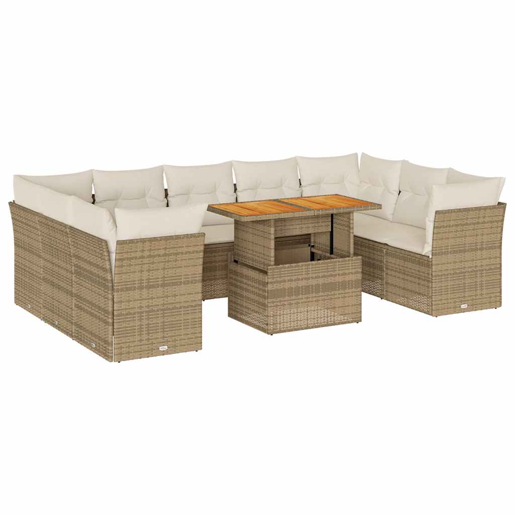 Thumbnail - vidaXL 10-tlg. Garten-Sofagarnitur mit Kissen Beige Poly Rattan