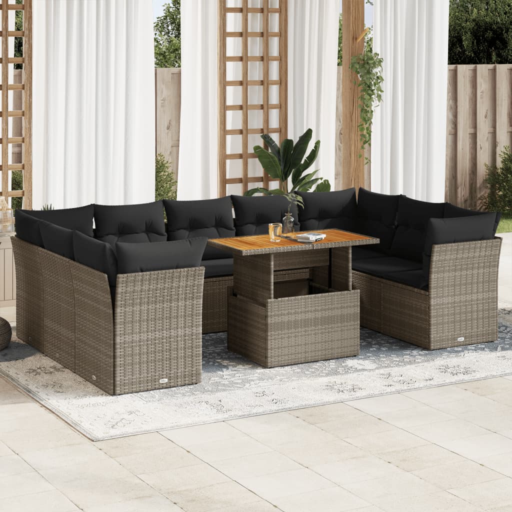 vidaXL 10-tlg. Garten-Sofagarnitur mit Kissen Grau Poly Rattan