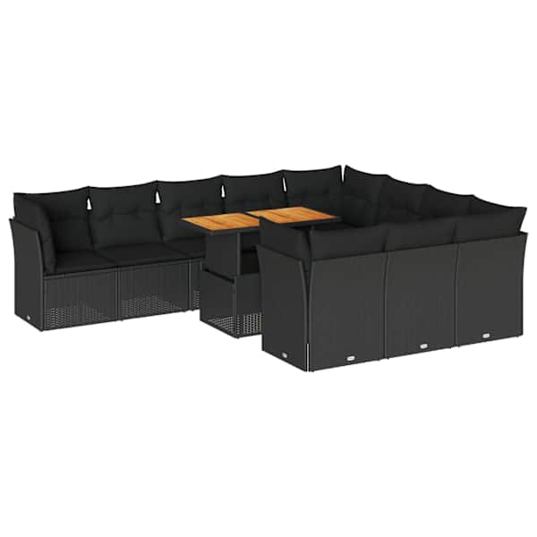 vidaXL 11-osaline aiadiivani komplekt patjadega, must, pol&uuml;rotang