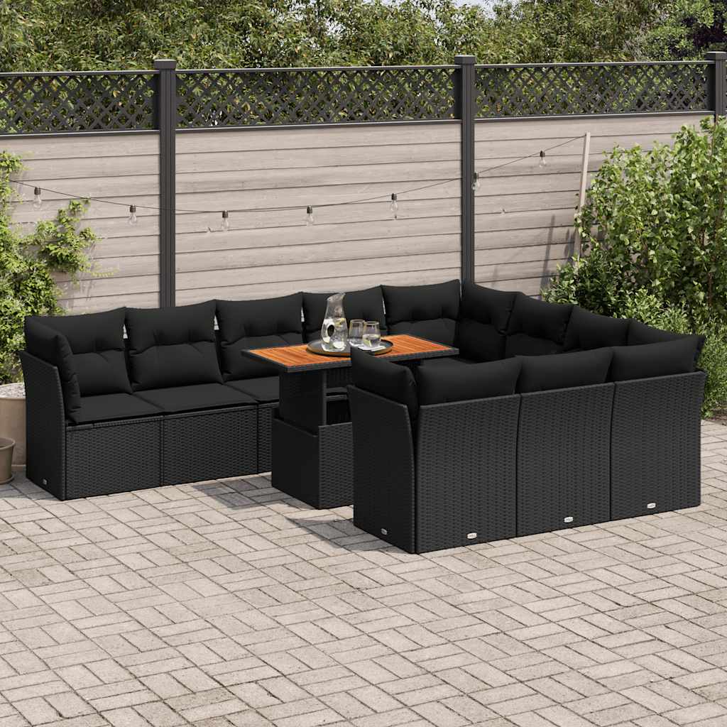 vidaXL Set canapele de grădină cu perne, 11 piese, negru, poliratan
