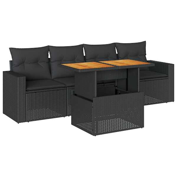 vidaXL 5-osaline aiadiivanikomplekt patjadega, must, pol&uuml;rotang