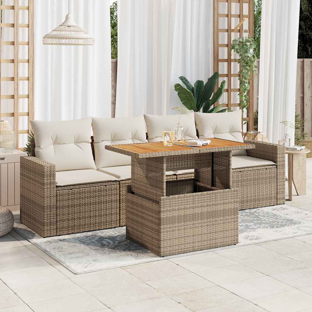 vidaXL Set canapele de grădină cu perne, 5 piese, bej, poliratan
