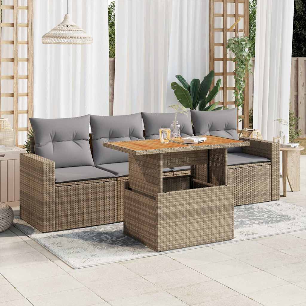 vidaXL Set canapele de grădină cu perne, 5 piese, bej, poliratan