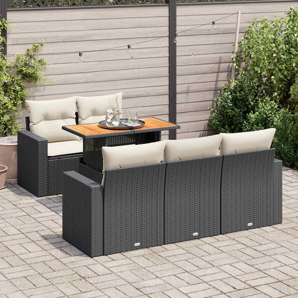 vidaXL Set mobilier de grădină cu perne, 6 piese, negru, poliratan