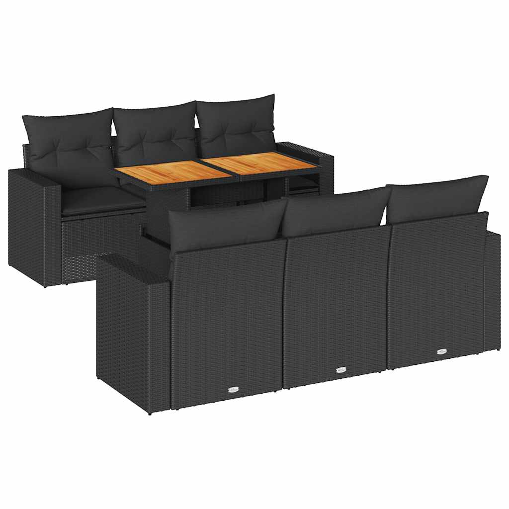 Thumbnail - vidaXL 7-tlg. Garten-Sofagarnitur mit Kissen Schwarz Poly Rattan