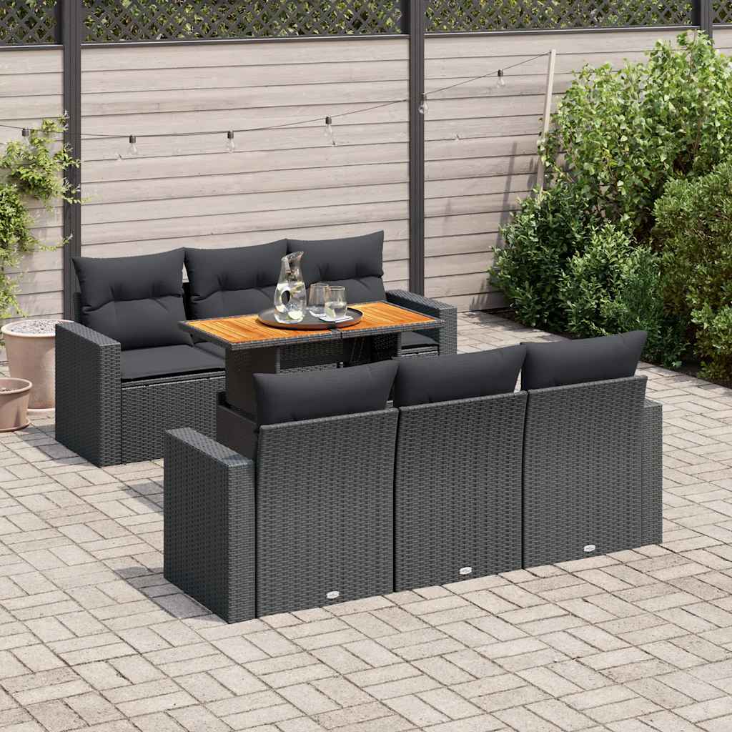 vidaXL Set canapele de grădină cu perne, 7 piese, negru, poliratan