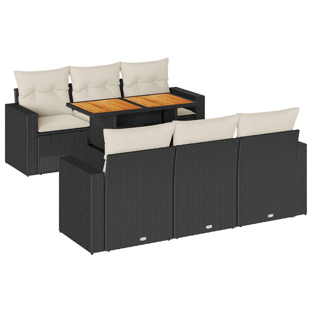 Thumbnail - vidaXL 7-tlg. Garten-Sofagarnitur mit Kissen Schwarz Poly Rattan