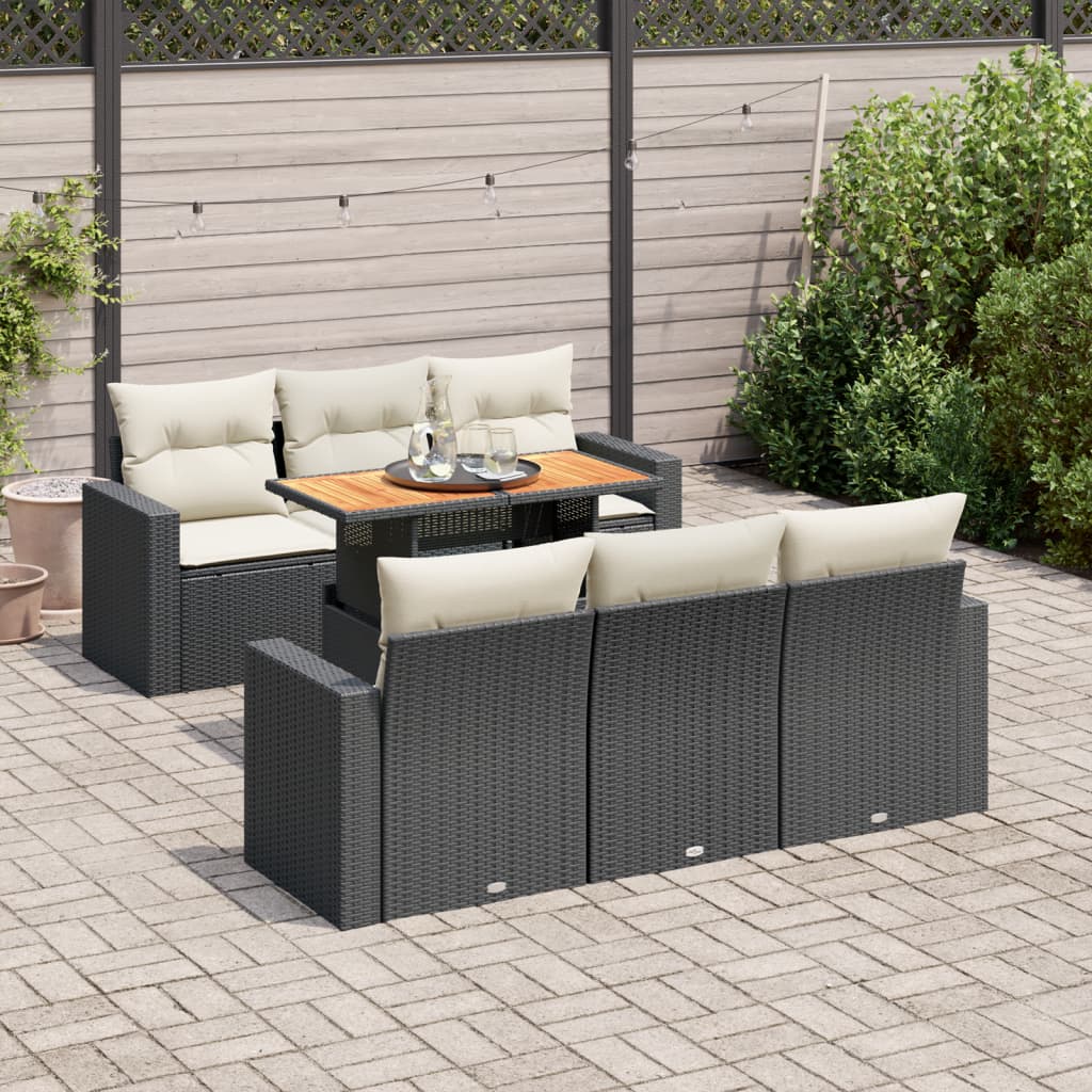 vidaXL 7-tlg. Garten-Sofagarnitur mit Kissen Schwarz Poly Rattan