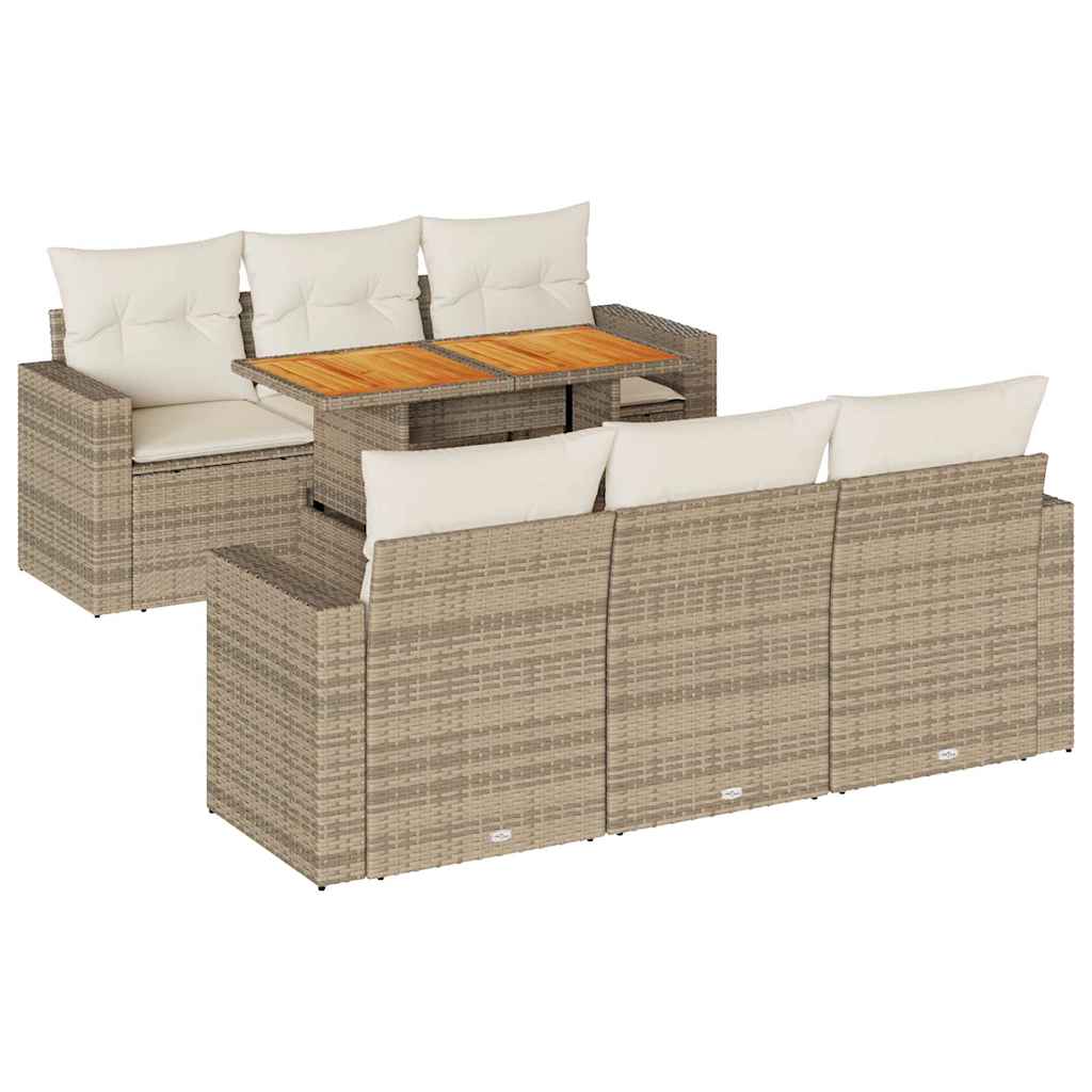 Thumbnail - vidaXL 7-tlg. Garten-Sofagarnitur mit Kissen Beige Poly Rattan