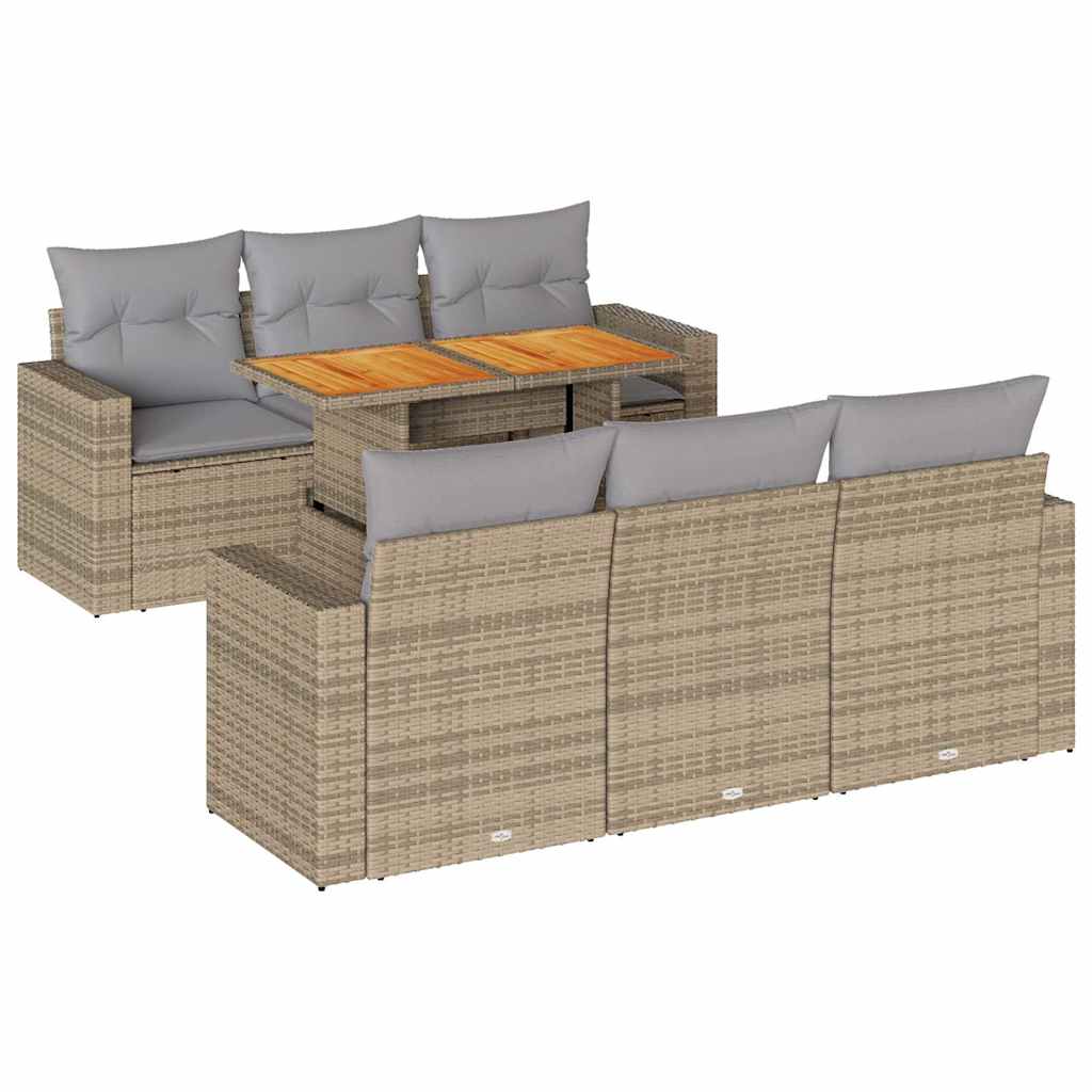 Thumbnail - vidaXL 7-tlg. Garten-Sofagarnitur mit Kissen Beige Poly Rattan