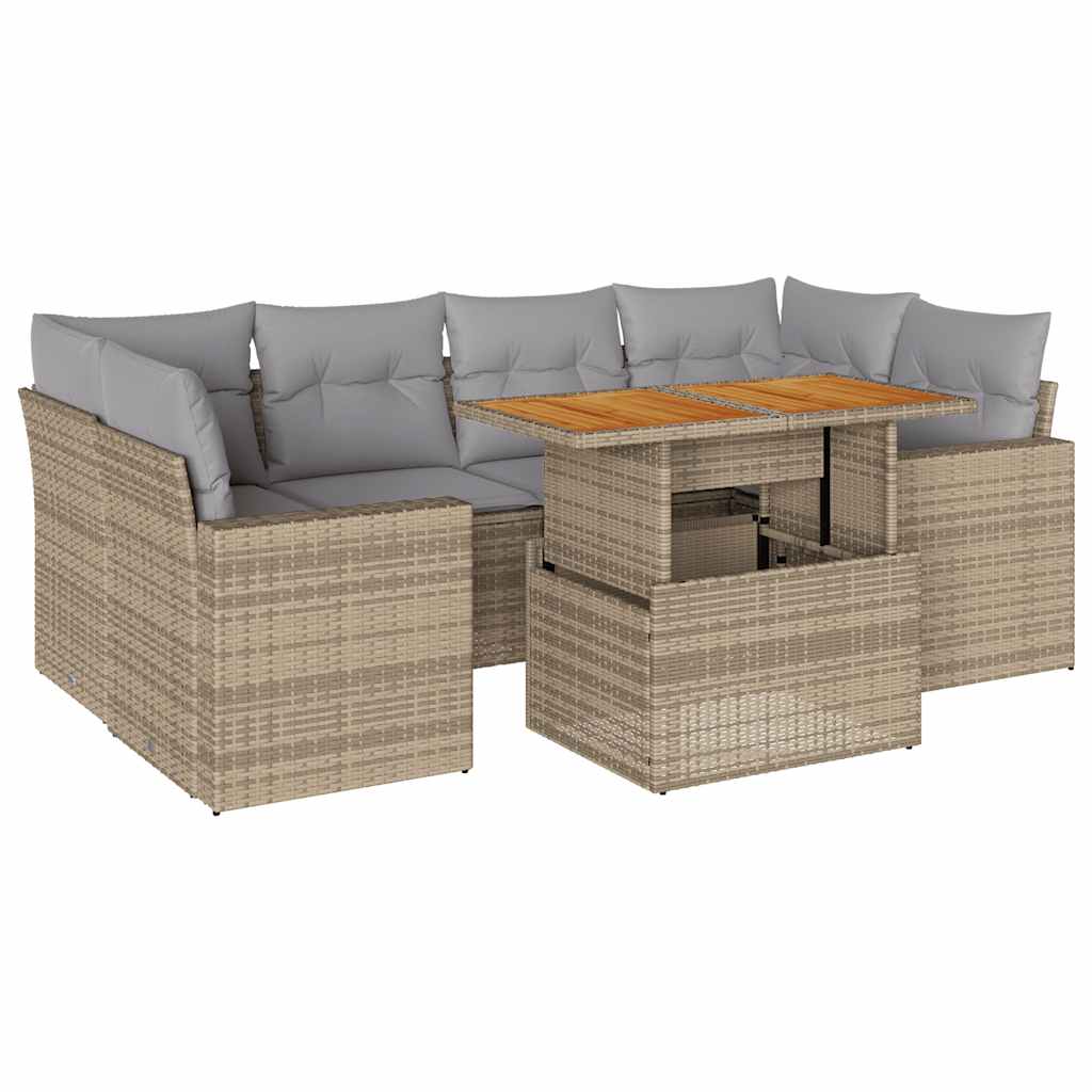 Thumbnail - vidaXL 7-tlg. Garten-Sofagarnitur mit Kissen Beige Poly Rattan