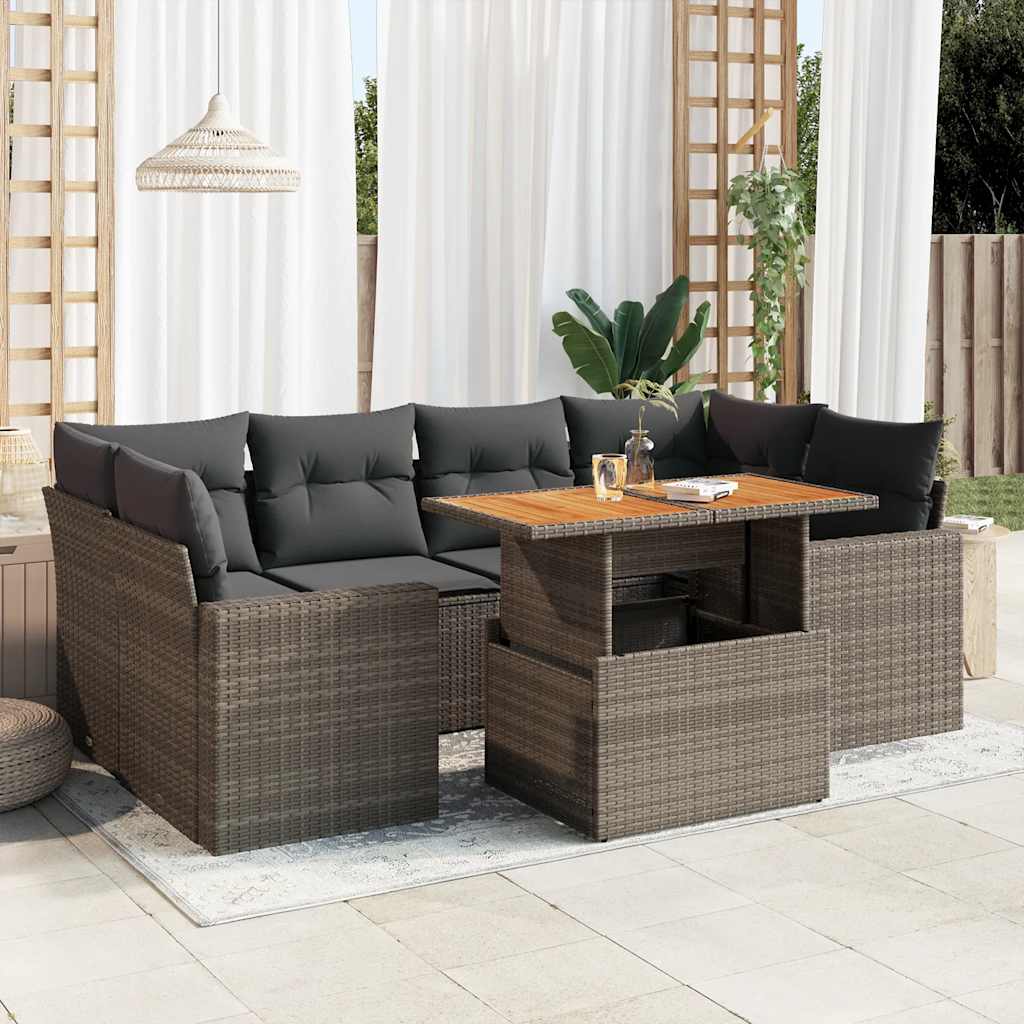 vidaXL Set canapele de grădină, 7 piese, cu perne, gri, poliratan