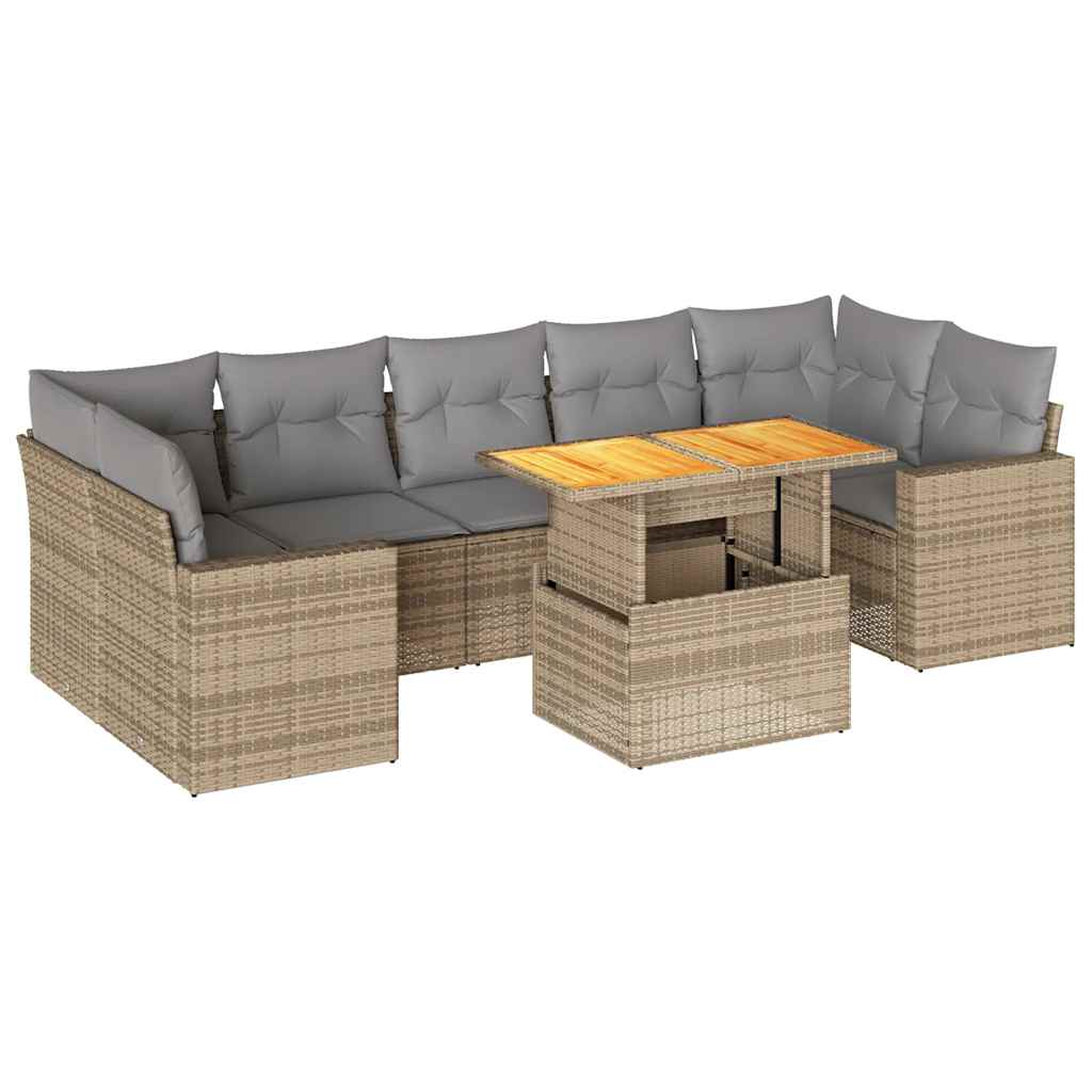 Thumbnail - vidaXL 8-tlg. Garten-Sofagarnitur mit Kissen Beige Poly Rattan