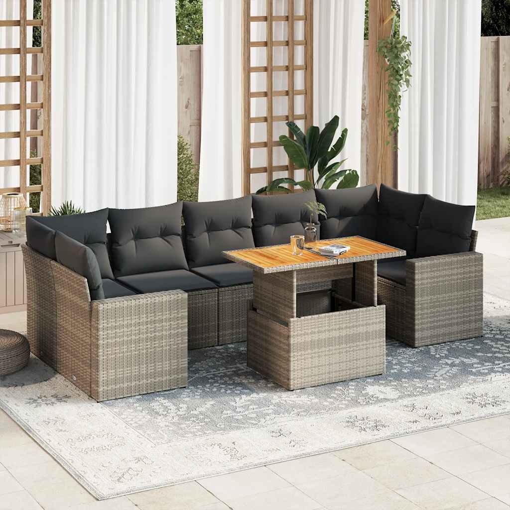 vidaXL Set canapele de grădină cu perne, 8 piese, gri, poliratan