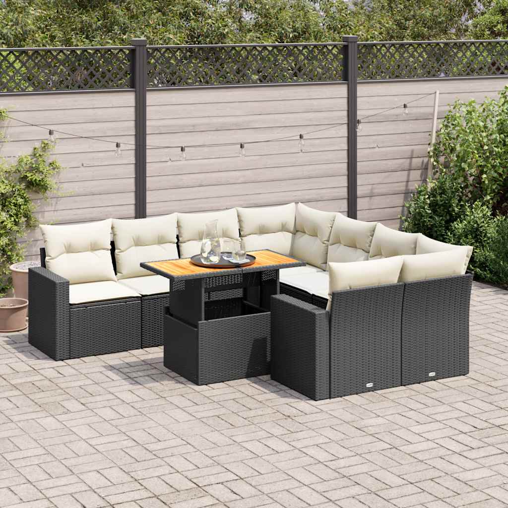 vidaXL 9-tlg. Garten-Sofagarnitur mit Kissen Schwarz Poly Rattan