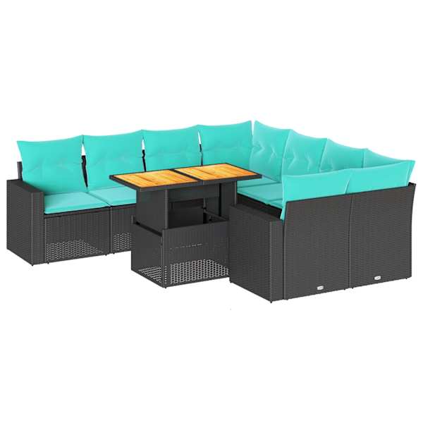 vidaXL 9-osaline aiadiivani komplekt patjadega, must, pol&uuml;rotang